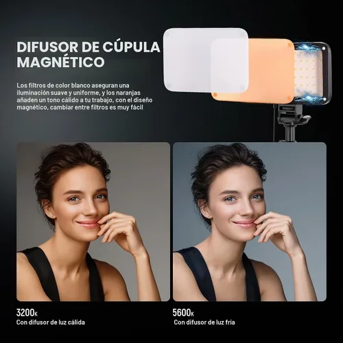 Vista 3 de NEEWER Basics Kit de iluminación de panel de luz de video LED, luces de estudio portátiles regulables bicolor con soporte de trípode y filtros