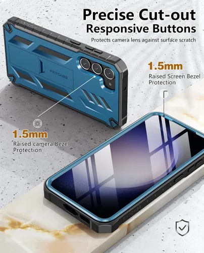 Vista 7 de FNTCASE Funda para Samsung Galaxy S23-Plus funda protectora texturizada de doble capa y carcasa de TPU resistente con soporte, protección contra