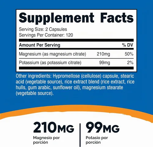 Vista 2 de Nutricost Potasio (99mg) Citratos de magnesio (210 mg), 240 cápsulas
