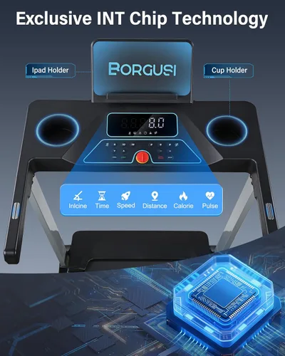 Vista 5 de BORGUSI Cinta de correr inteligente de 47.3" con inclinación automática y aplicación Bluetooth, caminadora de 3.5 HP para el hogar, capacidad
