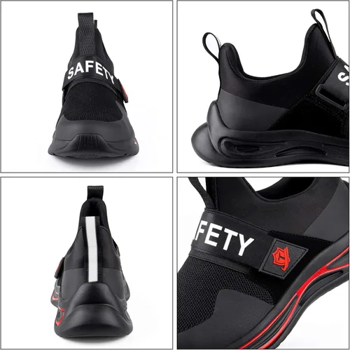 Vista 6 de Zapatos de punta de acero para hombres y mujeres, cómodos zapatos de seguridad transpirables e indestructibles, zapatos de trabajo ligeros