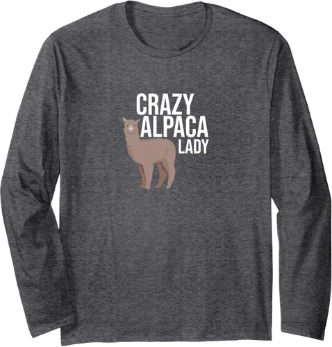 Vista 4 de Crazy Alpaca Lady - Divertida camiseta de manga larga con diseño de llama de alpaca, Negro