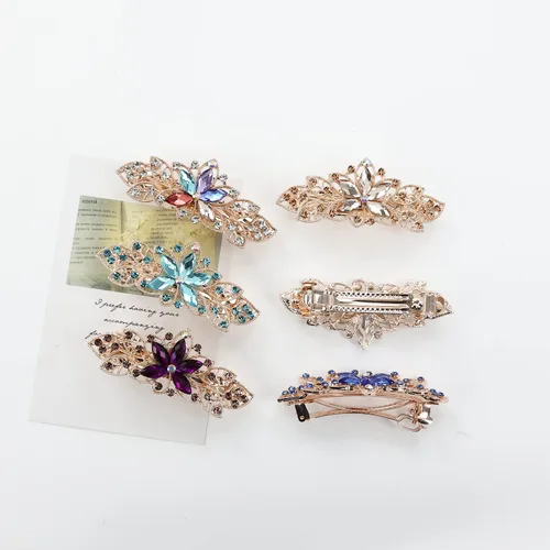 Vista 7 de Lawie Paquete de 6 pinzas para el cabello de metal con diamantes de imitación brillantes con diamantes de imitación de flores francesas, pinzas