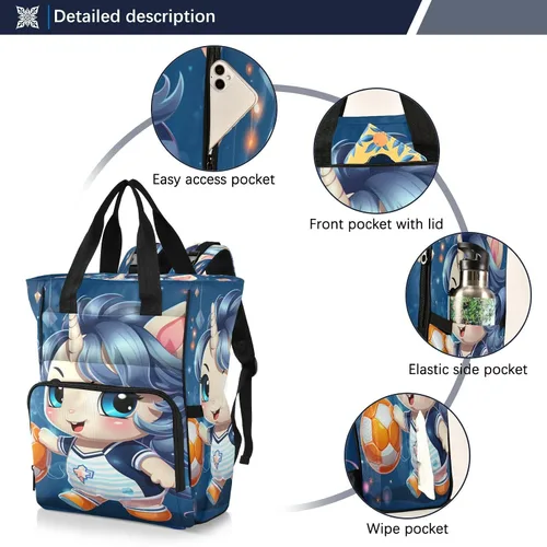 Vista 3 de Mochila de viaje con diseño de unicornio y fútbol de dibujos animados, mochila de viaje de gran capacidad, bolsas para mamá, para papá, mujeres