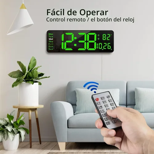 Vista 3 de Zgrmbo Reloj de pared digital de 16 pulgadas con control remoto, reloj digital de pantalla grande con fecha, temperatura interior, semana, 12/24