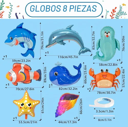 Vista 6 de 8 globos de animales marinos bajo el mar decoración de fiesta