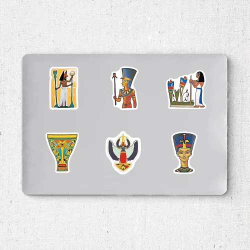 Vista 4 de Paquete de 50 calcomanías del Antiguo Egipto, vinilo impermeable, mitología egipcia, arte faraónico, esfinge, pirámides para laptop, álbumes