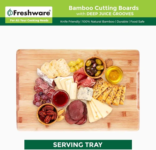 Vista 6 de Freshware Freshware - Tabla de cortar de bambú para cocina con ranura para jugos [Juego de 2] Tabla de cortar de madera para cortar carne, verduras