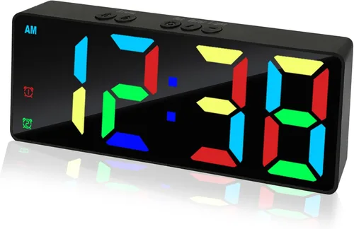 Vista 12 de Reloj Despertador Digital Pequeño, Relojes Electrónicos LED de Superficie Espejada con Pantalla Grande, Brillo Ajustable y Función de Repetición