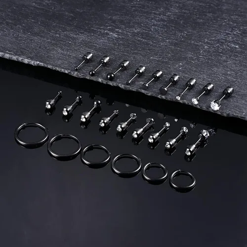 Vista 6 de LOYALLOOK Aretes tipo dormilona de acero quirúrgico con circonita cúbica para mujeres y hombres, chapados en oro de 14 quilates, aretes pequeños