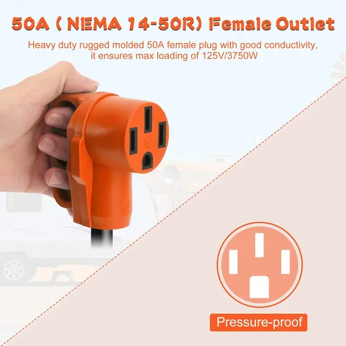 Vista 2 de Cable adaptador de RV macho de 30 amperios a hembra de 50 amperios de 12 pulgadas, adaptador eléctrico resistente con mango TT-30P macho a 14-50R