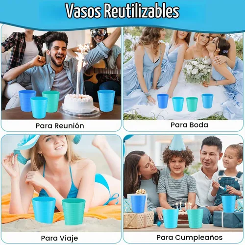 Vista 6 de Eccliy 36 vasos de plástico para niños de 8 onzas, color azul Tonos azules