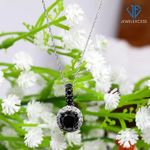 Vista 4 de JEWELEXCESS Colgantes de halo de diamantes, colgante de halo de diamante blanco y negro de 2.00 CTW, banda de colgante de plata de ley, colgantes