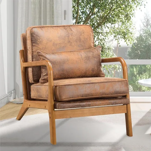 Vista 20 de Silla decorativa para sala de estar, sillón tapizado moderno de mediados de siglo con almohada, sillón de lectura, cómoda silla decorativa