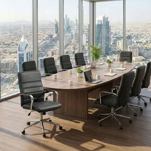 Vista 5 de Silla de escritorio de oficina de cuero, sillas de sala de conferencias con ruedas, sillas de oficina ejecutivas modernas de altura ajustable, silla