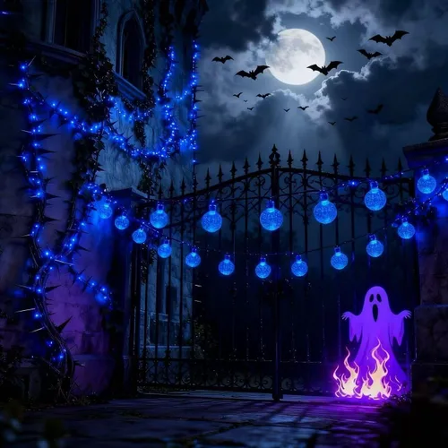 Vista 6 de Tira de luces de 20 LED, decoraciones de globo de cristal, luces solares extra brillantes para exteriores con 8 modos de iluminación, impermeables