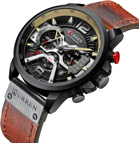 Vista 3 de CURREN - Reloj analógico de cuarzo para hombre, reloj de pulsera con correa de piel, resistente al gua y a la moda