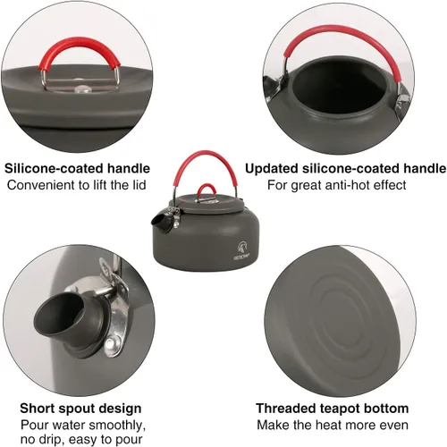 Vista 5 de REDCAMP Mini hervidor de agua al aire libre de 0.8L, olla de agua de aluminio con bolsa de transporte, caldera de té ligera compacta