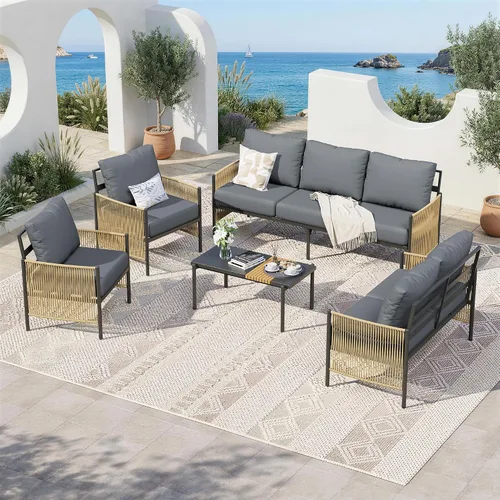 Vista 7 de Muebles de aluminio del patio fijados para 7, sistema tejido Gris