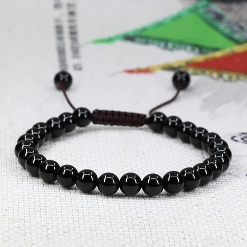 Vista 3 de Natural Gemstone 6mm Round Beads Adjustable Braided Macrame Tassels Chakra Reiki Bracelet