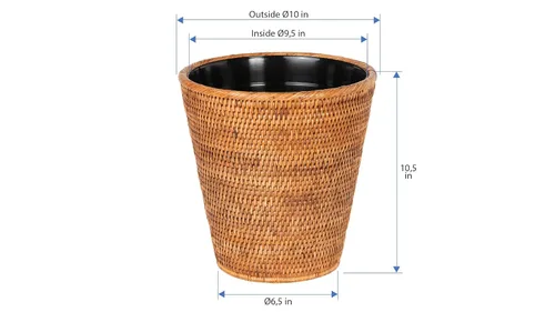 Vista 2 de Mekomy KOUBOO La Jolla - Papelera de ratán con inserto de plástico, hecha a mano, papelera, pequeña papelera, dormitorio, baño, tocador, caravana