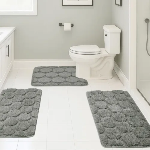 Vista 30 de Juego de 3 alfombras de baño suaves y absorbentes, peludas, suaves, antideslizantes, para ducha, bañera y bañera, lavables a máquina