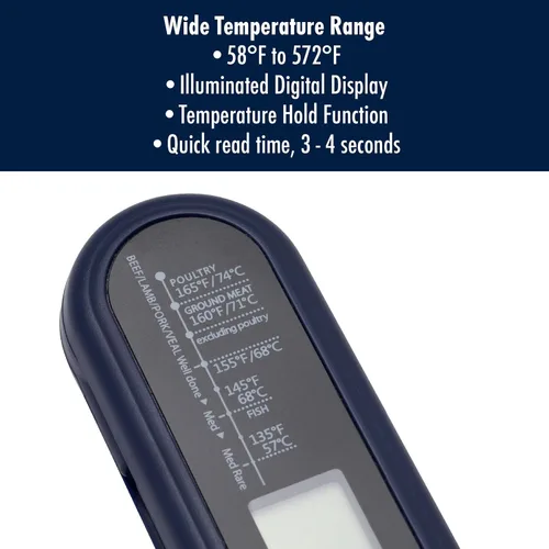 Vista 4 de HENCKELS Termómetro digital para carne, termómetro de barbacoa de lectura instantánea con sonda plegable, pantalla retroiluminada y botón °C/°F