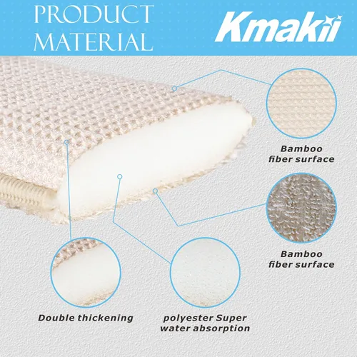Vista 3 de KMAKII Esponjas de cocina de bambú, esponja para platos, esponjas de limpieza súper absorbentes, paquete de 12