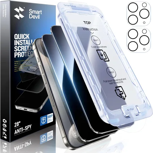 Vista 9 de SMARTDEVIL Paquete de 3 protectores de pantalla para iPhone 14 Pro Max con 3 protectores de lente de cámara, película de vidrio templado