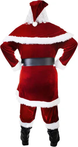 Vista 3 de Disfraz de Papá Noel para hombre, 12 piezas, juego de terciopelo rojo de lujo, fiesta de Navidad, cosplay para adultos, traje de Papá Noel
