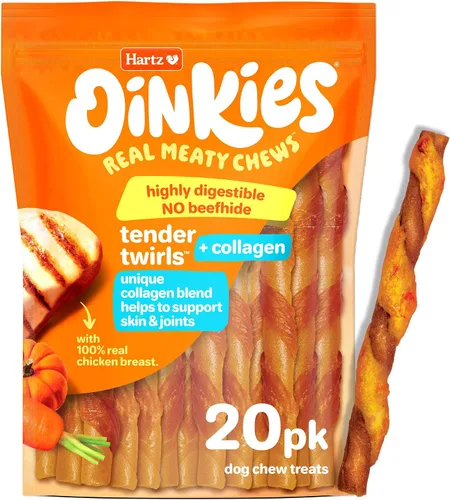Vista 8 de Hartz Oinkies Tender Twists con pechuga de pollo real sin piel cruda para perros, masticables altamente digeribles para perros, 18