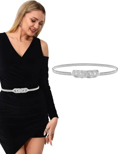 Vista 2 de onenine Cinturón de oro para vestido de mujer, cinturón de cadena colgante elástico, cinturón de cadena de oro, oro y plata