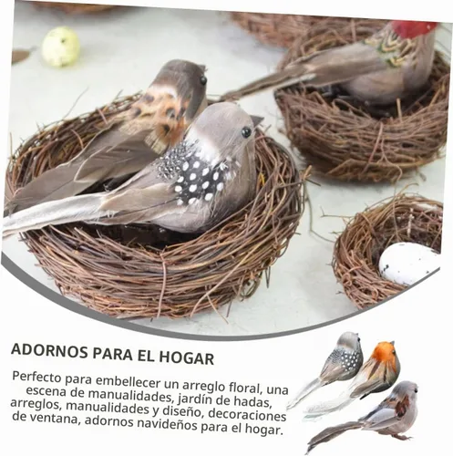 Vista 5 de Angoily 3 piezas de pájaros artificiales con plumas: Mini clip de pájaro de espuma de Navidad en adornos de árbol de imitación gorrión plumado
