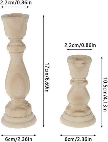 Vista 2 de Portavelas de madera sin terminar de EE. UU., portavelas de granja para velas de pilar, portavelas sin pintar, para decoración del hogar, boda