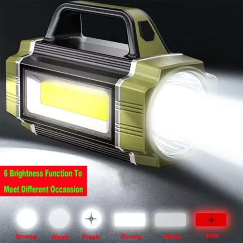 Vista 2 de Foco LED solar recargable, súper brillante 13000 lúmenes, reflector LED de mano, linterna de campamento multifunción, 6 modos de luz, IPX4