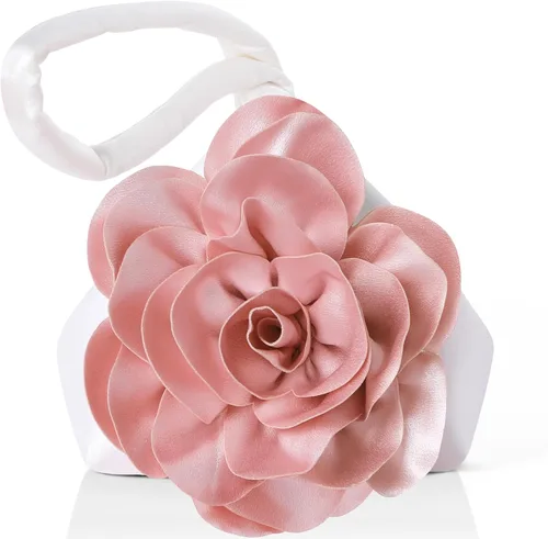 Vista 11 de BABEYOND Bolsos de mano para mujer, bolsos de noche de satén con flores, bolso de pulsera elegante para fiestas, uso diario, boda