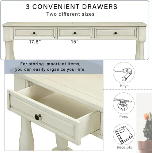 Vista 3 de Merax Long Console Table with Drawers and Shelf for Entryway, 63" Sofa Table Behind Couch for Living Room, Antique White