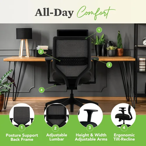 Vista 4 de HON Solve - Silla de oficina ergonómica, soporte de malla con respaldo de malla, soporte lumbar ajustable, brazos ajustables en altura, marco