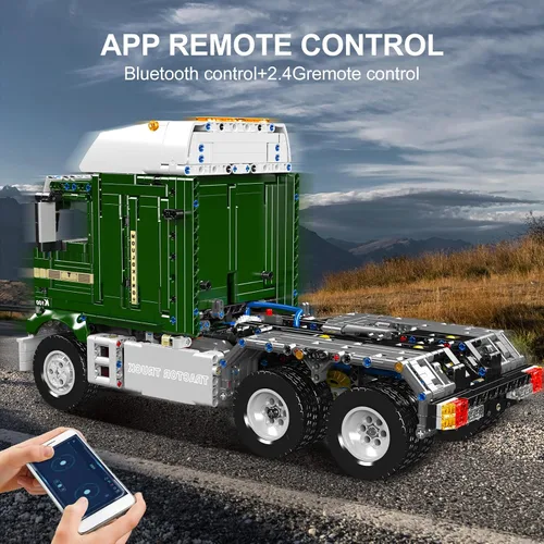 Vista 3 de Mould King Kit de construcción de camión tractor neumático K100 13202, bloque de construcción de automóvil de control remoto doble, 2181+ piezas