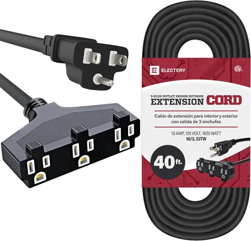 Vista 8 de Cable de extensión para exteriores, múltiples enchufes, tira de alimentación negra de 20 pies para exteriores, cable de alimentación impermeable