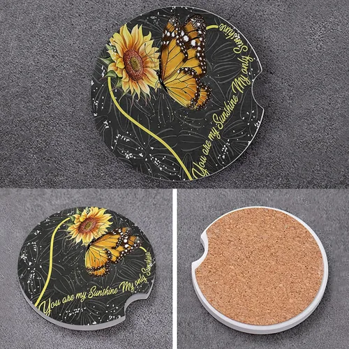 Vista 4 de 2 posavasos de cerámica absorbentes, posavasos para automóvil, patrón de girasol