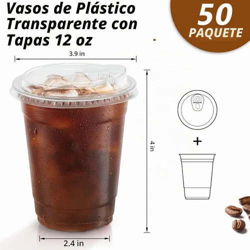 Vista 2 de Clawsoff Paquete de 50 vasos de plástico transparente de 12 onzas con tapas, tazas de café helado resistentes con tapas para sorbos, vasos