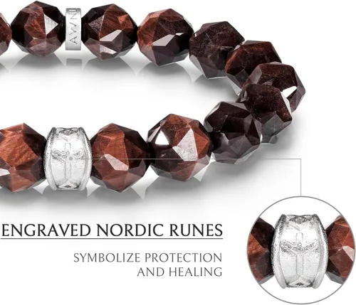 Vista 10 de AWNL Pulsera de cuentas para hombre con dije de plata de ley de 0.394 pulgadas (0.394 in) de oro, obsidiana y ojo de tigre natural, regalo