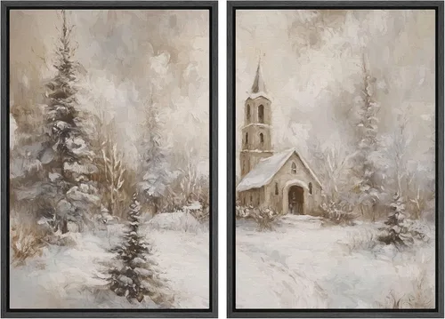 Vista 120 de MUDECOR Lienzo enmarcado para pared, bosque brumoso, reflejos, paisaje tranquilo, ilustraciones modernas, arte decorativo, bohemio, tranquilo/zen