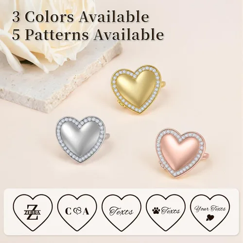 Vista 2 de SUPHELPU Anillo de medallón personalizado con imagen en el interior, anillos de fotos personalizados para mujeres, anillo conmemorativo grabado