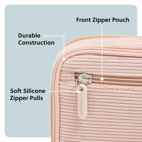 Vista 4 de U Brands Organizador de artículos electrónicos de viaje de pana con doble cremallera, funda de transporte técnica, bolsa de viaje portátil