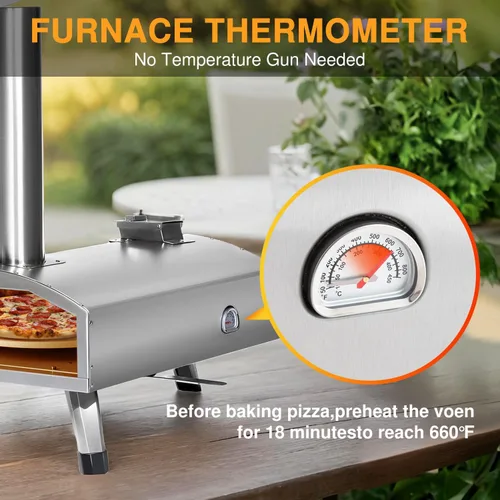 Vista 4 de G-HWPON001 - Horno giratorio de leña para pizza, 12 pulgadas, color plateado