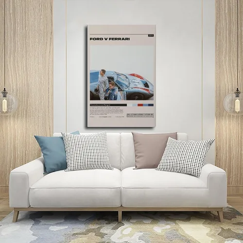 Vista 5 de Póster de película Ford V Ferrari Póster de lienzo para decoración de dormitorio, paisaje deportivo, oficina, habitación, regalo, sin marco: sin