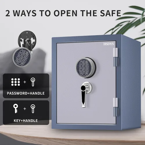 Vista 4 de HSDYS Caja de seguridad ignífuga, 1.8 pies cúbicos, teclado digital y cerradura de llave, seguro para el hogar para documentos, joyas
