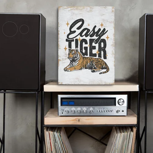 Vista 3 de Lienzo decorativo de pared con citas divertidas, diseño retro de tigre, para amantes de los animales de tigre, impresiones enmarcadas para el hogar